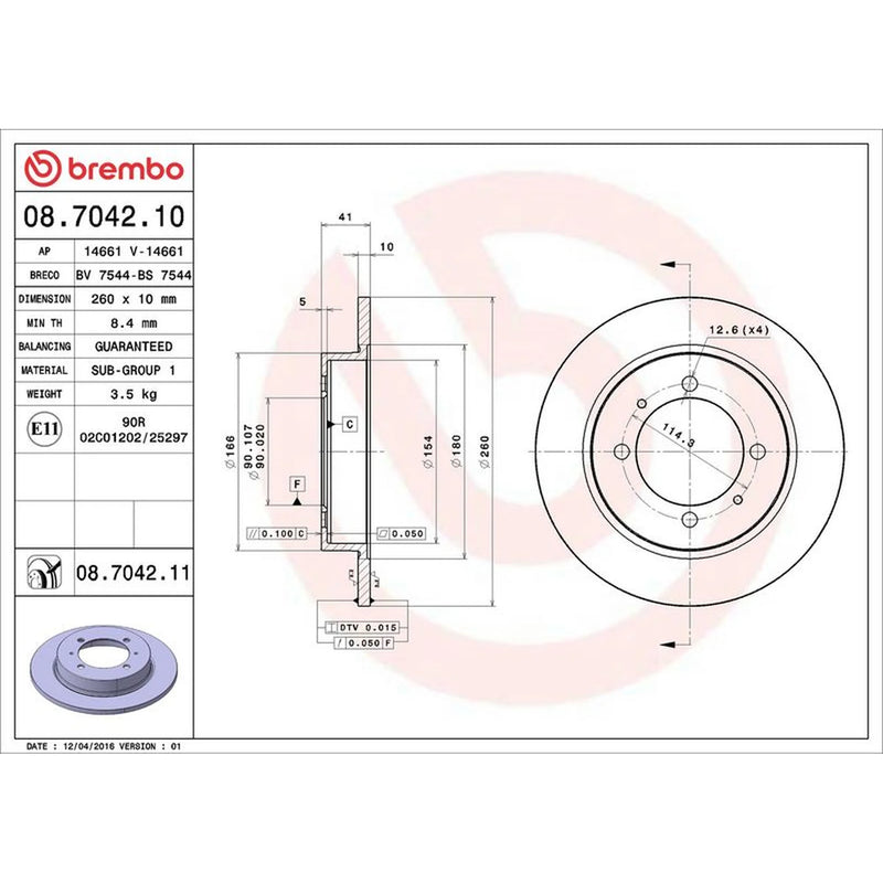 Brembo 2 x Solid Rear Brake Discs 08.7042.11-x2