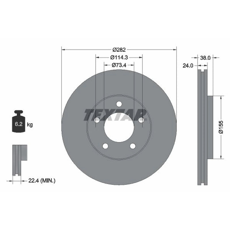 Textar 2 x Internally Vented Brake Discs 92153100