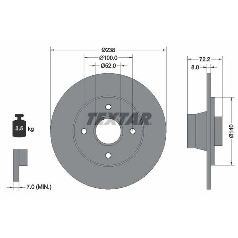 Textar 2 x Solid Brake Discs 92049200