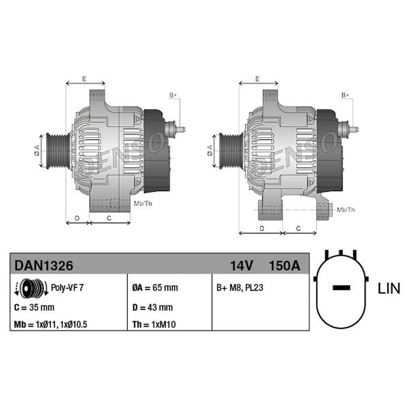Denso Car Alternator 12V fits Honda Civic IX 2013-2016 1.6