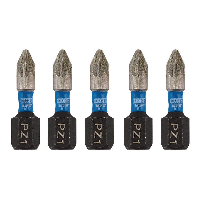 Draper Expert PZ-Type Impact Screwdriver Bits, No.1 x 25mm, 1/4" Hex (Pack of 5) Draper - Dynamic Drive
