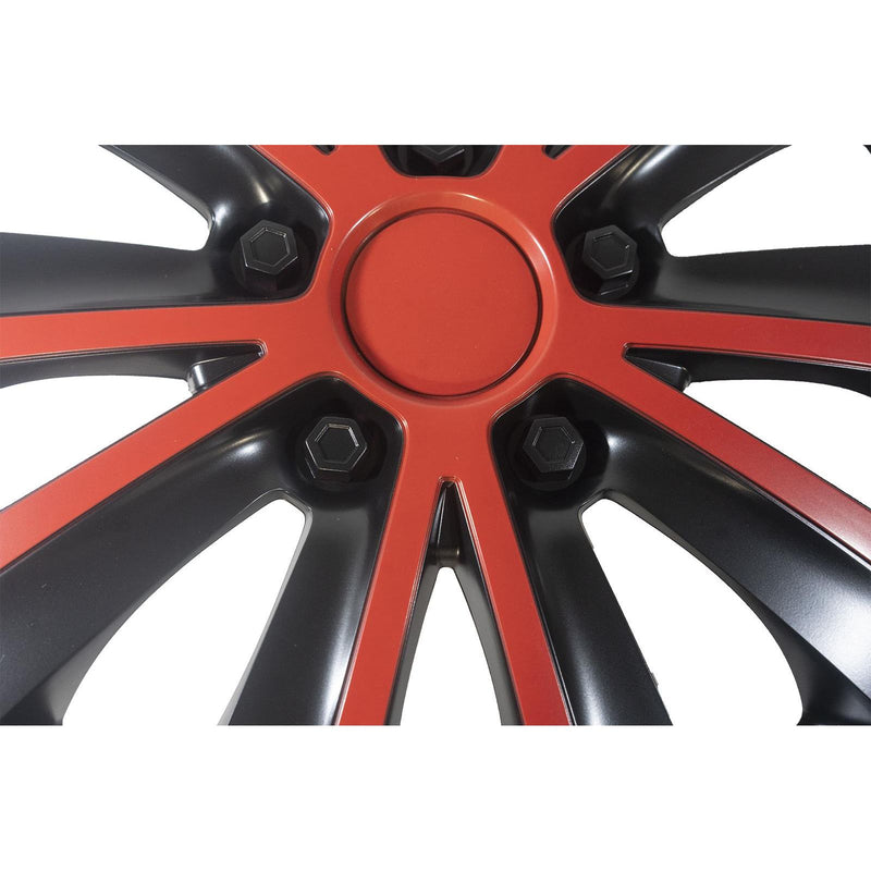 4 x 14" Alloy Look Red & Black Stripe Multi-Spoke Wheel Trims Hub Caps Covers Versaco  - Dynamic Drive
