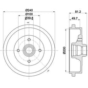 Mintex Brake Drum Assembly Rear fits Audi 100 C1 1968-1976 1.6 1.8 1.9