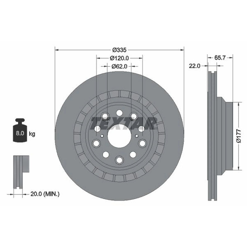 Textar 2 x Rear Externally Vented Brake Discs 92224403