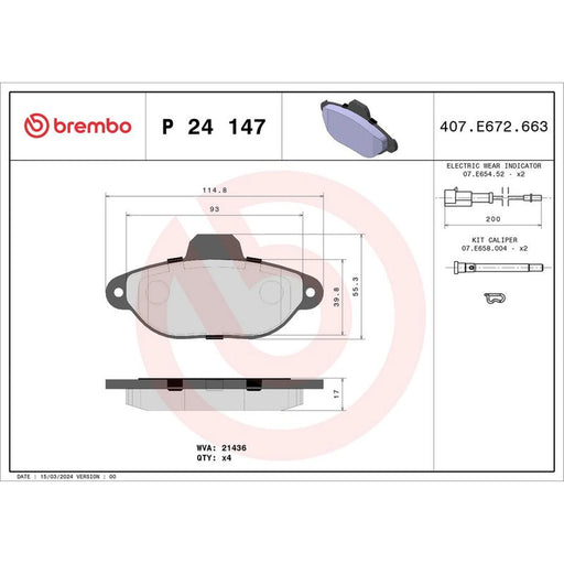 Brembo 4 x Front Brake Pad Set fits Fiat 500 2007 on 1.2