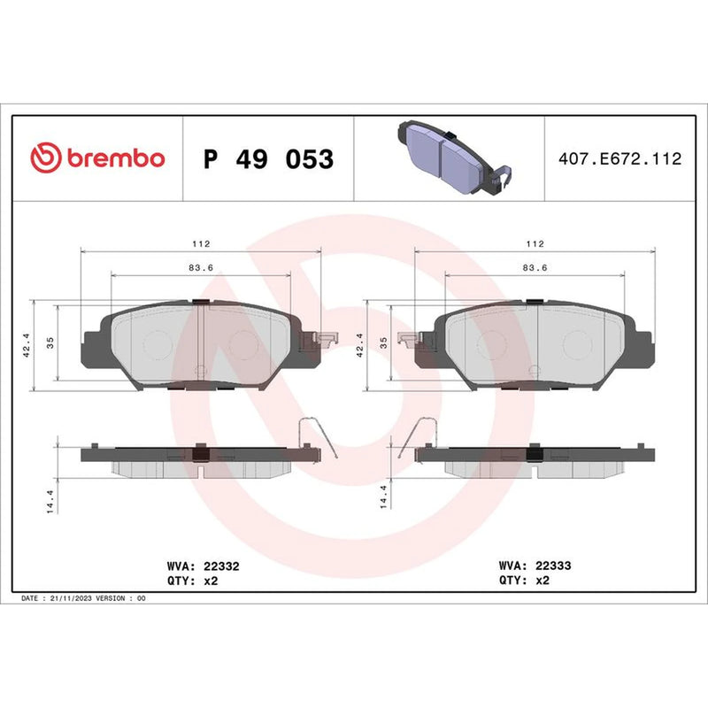 Brembo 4 x Rear Brake Pad Set fits Mazda CX-5 2011-2024 2.0 2.2 2.5