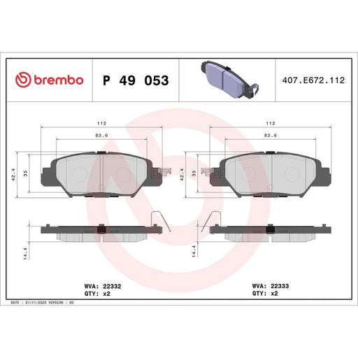 Brembo 4 x Rear Brake Pad Set fits Mazda CX-5 2011-2024 2.0 2.2 2.5