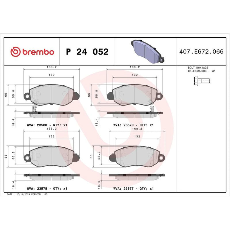 Brembo 4 x Front Brake Pad Set fits Ford Transit 2000-2006 2.0 2.3 2.4