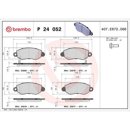 Brembo 4 x Front Brake Pad Set fits Ford Transit 2000-2006 2.0 2.3 2.4
