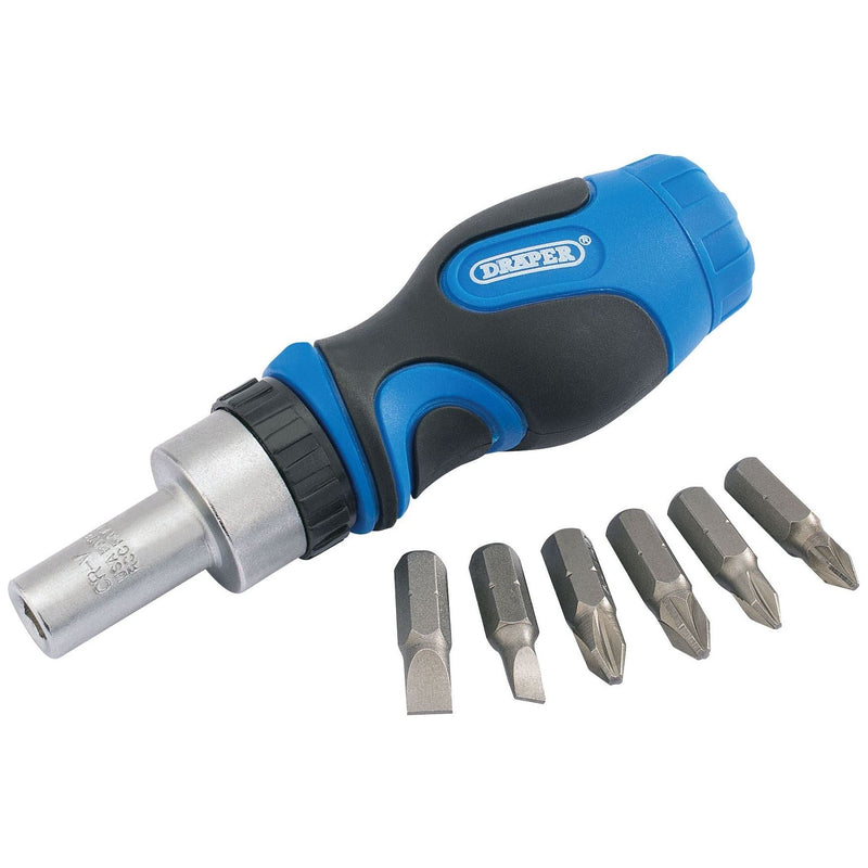 Draper Stubby Ratchet Screwdriver and Bit Set (7 Piece) 01050 Draper - Dynamic Drive
