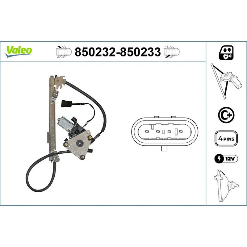 Valeo Electric Window Regulator Lifter Right Rear 850233