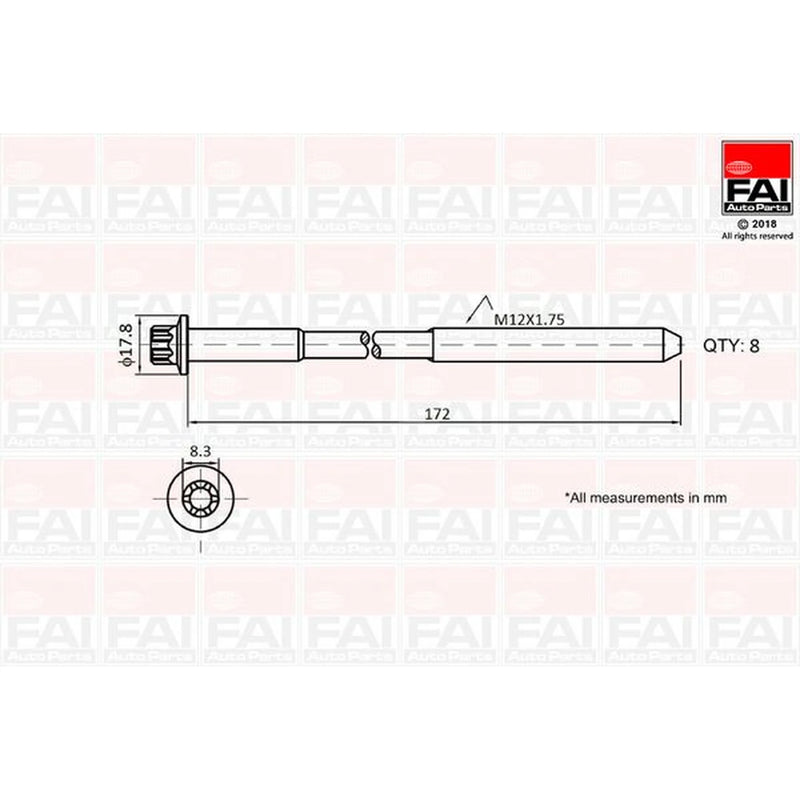 FAI Cylinder Head Bolt Set M12 x 1.75 fits Audi A2 2000-2005 1.4