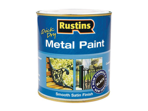 Rustins Quick Dry Metal Paint Smooth Satin Black 500ml Rustins - Dynamic Drive