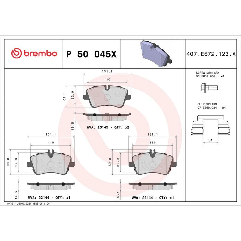 Brembo 4 x Front Brake Pad Set fits Mercedes-Benz C-Class 2000-2008