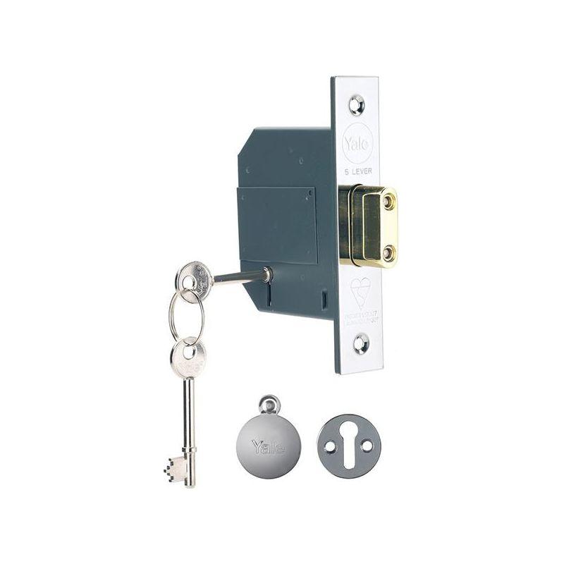 Yale Locks PM562 Hi-Security BS 5 Lever Mortice Deadlock 68mm 2.5in Polished Chrome Yale Locks - NN4 Online