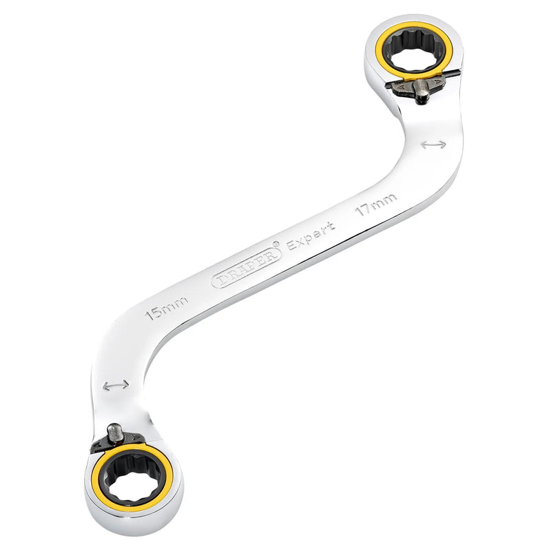 Draper Expert HI-TORQ® Double Ring Ratchet S-Shape Spanner, 15 x 17mm - 8243RMM - image 1