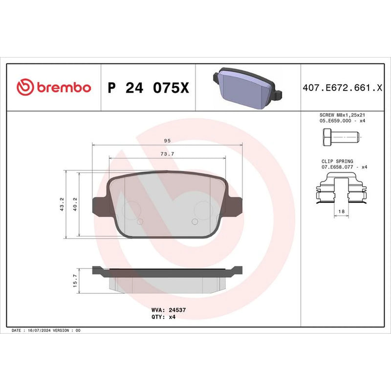 Brembo 4 x Rear Brake Pad Set fits Ford Focus II 2009-2011 2.5
