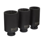 Sealey Impact Hub Nut Socket Set 3pc 12-Point 1/2"Sq Drive SX051 Sealey - Dynamic Drive