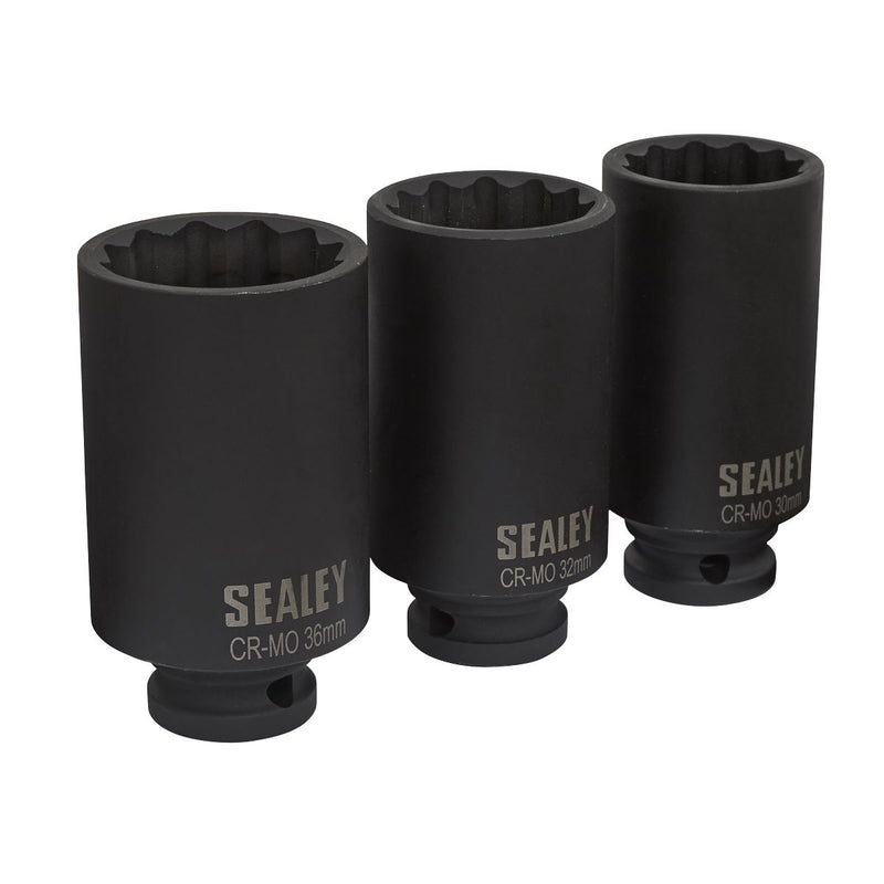Sealey Impact Hub Nut Socket Set 3pc 12-Point 1/2"Sq Drive SX051 Sealey - Dynamic Drive