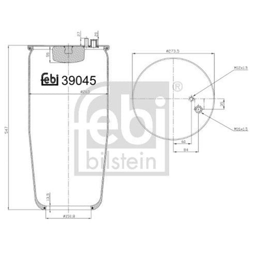 Febi Air Suspension Bellow 259mm Rear Right 39045