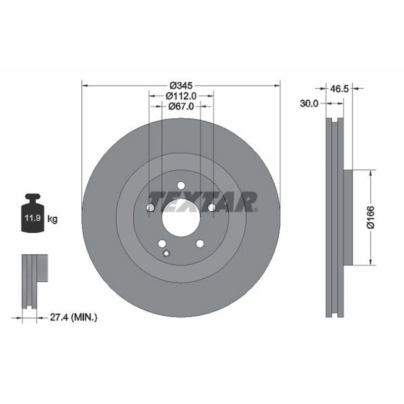 Textar 2 x Vented Front Brake Discs 92123603-x2