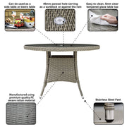Dellonda Chester Rattan Wicker Round Outdoor Dining Table Tempered Glass Top Dellonda - Dynamic Drive