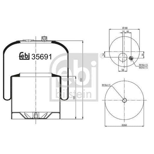 Febi Air Suspension Bellow 180mm Rear Right 35691