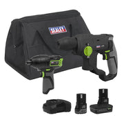 2 x SV10.8 Series Cordless Rotary Hammer Drill & Impact Driver Kit 10.8V 2 Sealey - Dynamic Drive