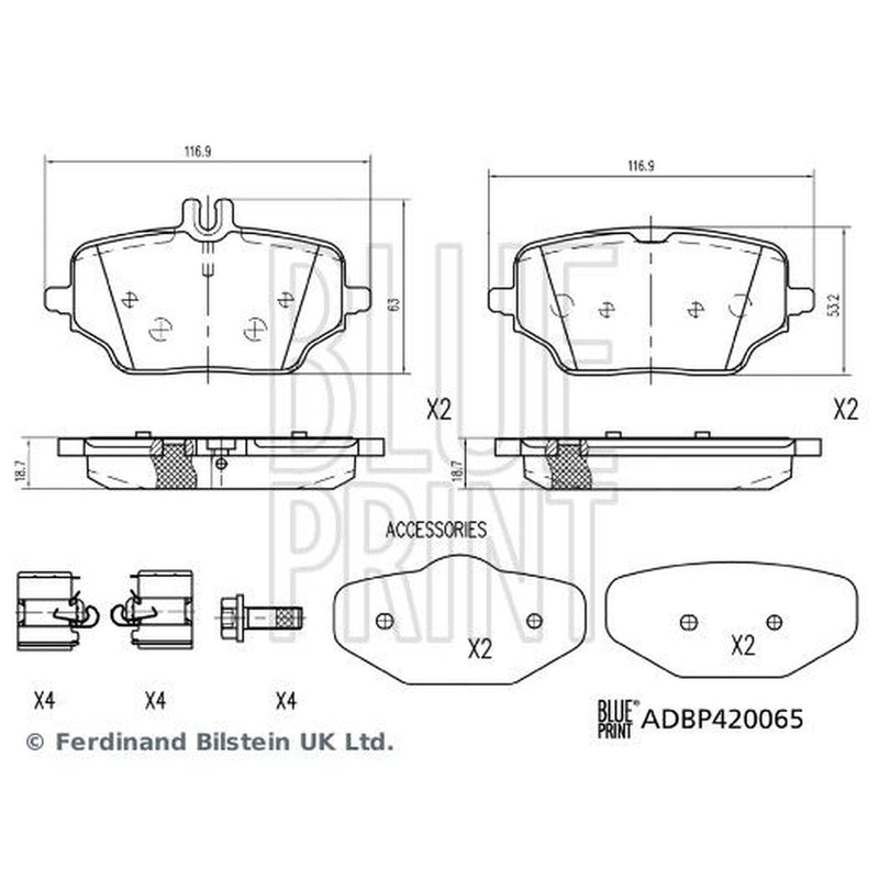 Blue Print Rear Brake Vented Discs & Pads fits Mercedes-Benz Gle 2018-2023