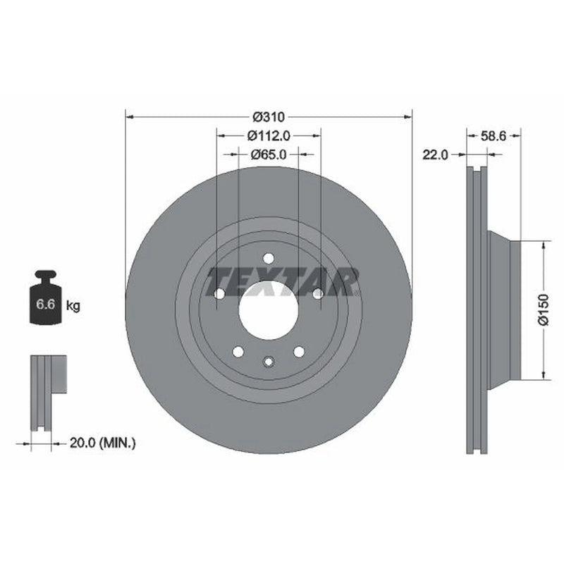 Textar 2 x Externally Vented Rear Brake Discs 92160603-x2