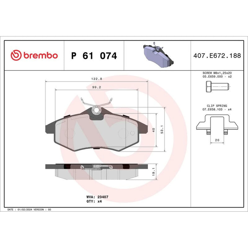 Brembo 4 x Front Brake Pad Set fits Citroën C2 2003-2012 1.1 1.4