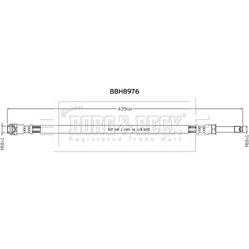 Borg & Beck Brake Hydraulic Hose Line Rear Rig BBH8976