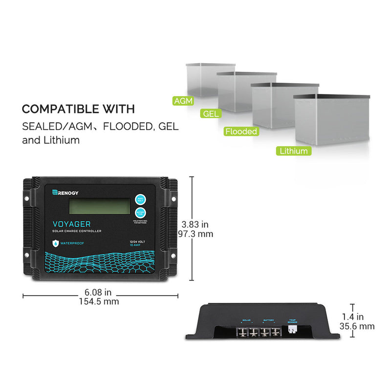 Renogy Voyager 10A PWM Waterproof Solar Charge Controller Dyna-mo Solar - Dynamic Drive