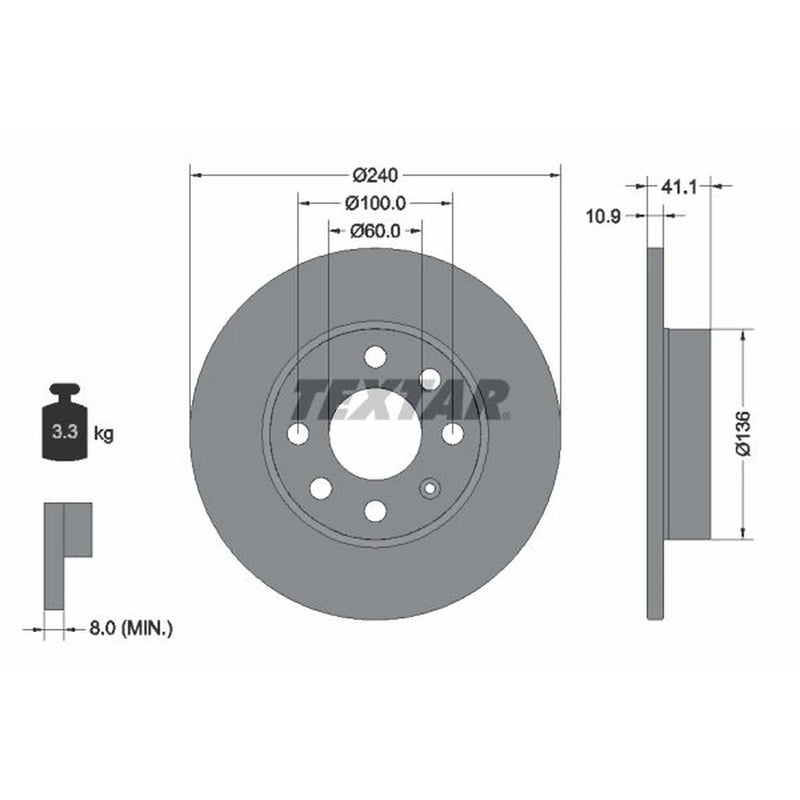 Textar 2 x Solid Front Brake Discs 92111303-x2