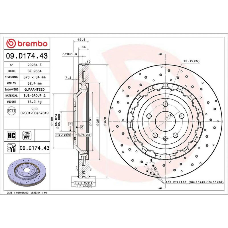 Brembo 2 x Aluminium Front Brake Disc Hub Brake Discs 09.D174.43-x2