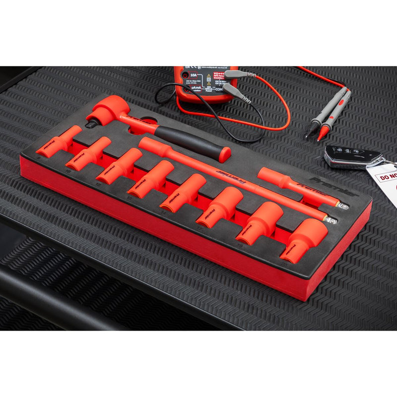 Premier Insulated Socket Set with Tool Tray 3/8"Sq Drive 11pc - VDE Approved Sealey Premier - Dynamic Drive