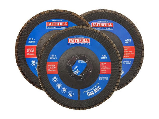 Faithfull Aluminium Oxide Flap Disc 125 x 22mm Mixed Grit (3 Pack) Faithfull - NN4 Online