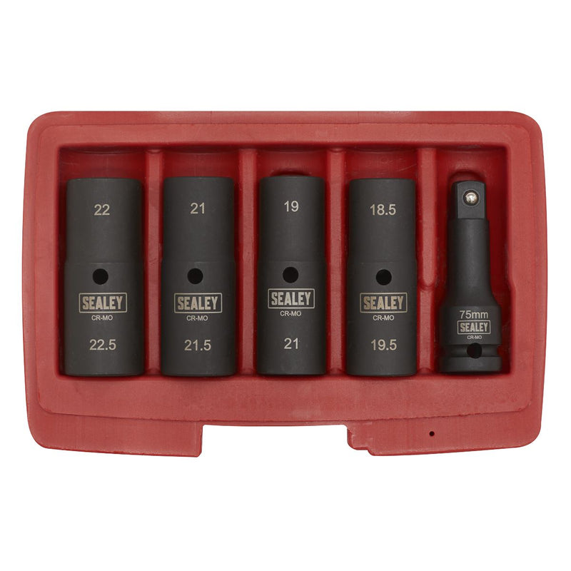 Sealey Deep Impact Socket Set 1/2"Sq Drive 77mm Double Ended 18.5-22.5mm 5pc Sealey - Dynamic Drive