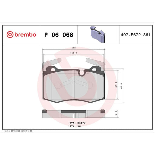 Brembo 4 x Front Brake Pad Set fits Mini Mini 2006-2015