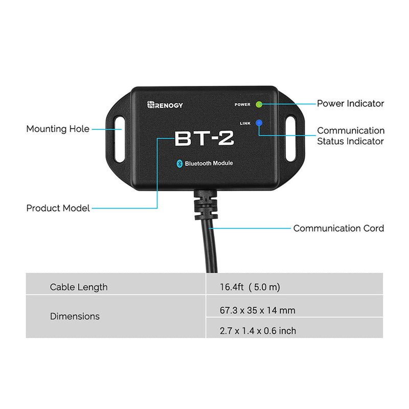 Renogy BT-2 Bluetooth Module for Renogy Products w/ RS485 Port Dyna-mo Solar - Dynamic Drive