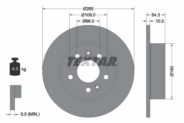 Textar 1 x Solid 265mm Brake Disc 92096300