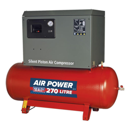 270L Low Noise Belt Drive Air Compressor with Cast Cylinders 5.5hp 3ph 2-Stage Sealey - NN4 Online 