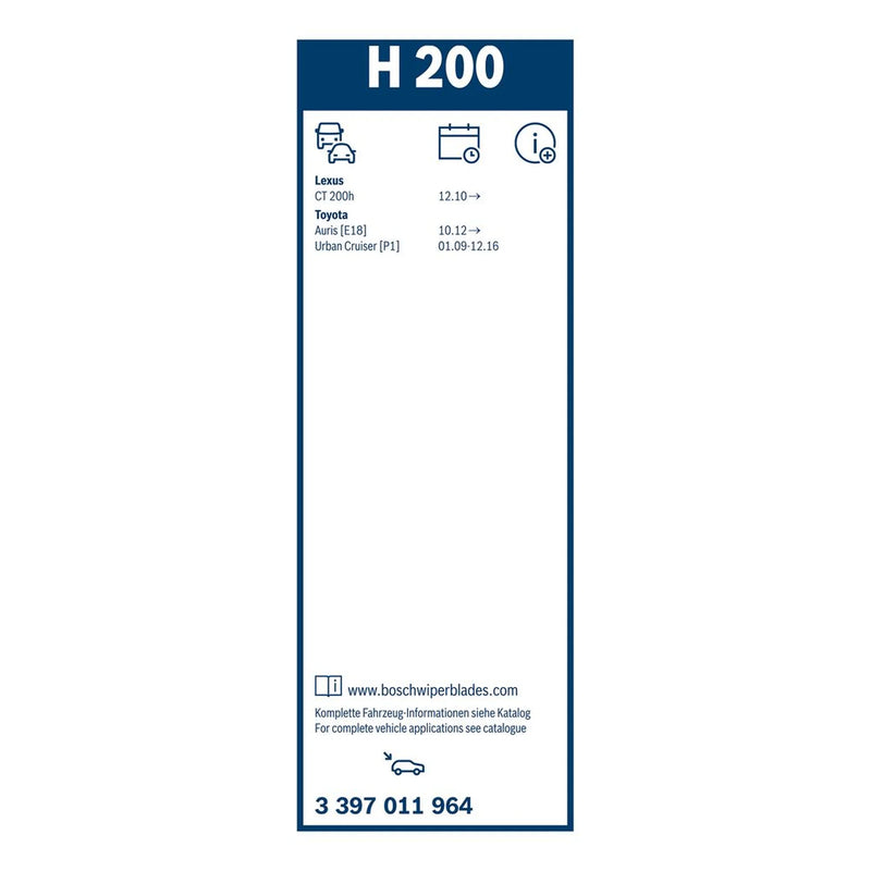 Bosch Conventional Wiper Blade 200mm — H200 fits Lexus Ct 2011 on