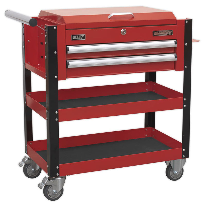 Sealey HD Mobile Tool & Parts Trolley 2 Drawer & Locking Top - Red AP760M Sealey  - Dynamic Drive
