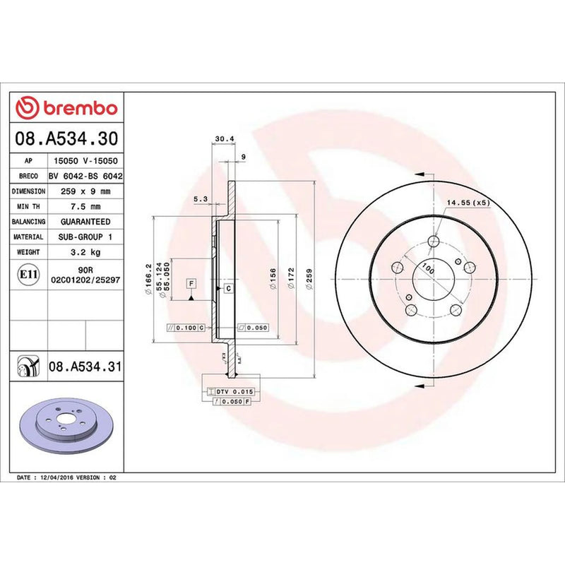 Brembo Front & Rear Brake Discs & Pads fits Toyota Corolla 2006-2014 1.8