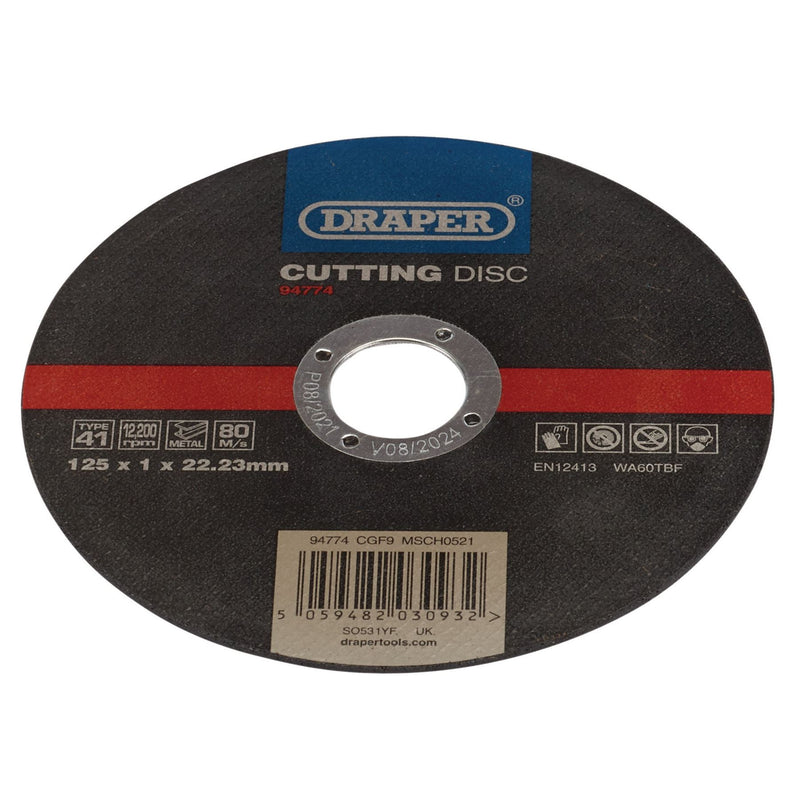 Draper Metal Cutting Disc, 125 x 1 x 22.23mm 94774 Draper - Dynamic Drive