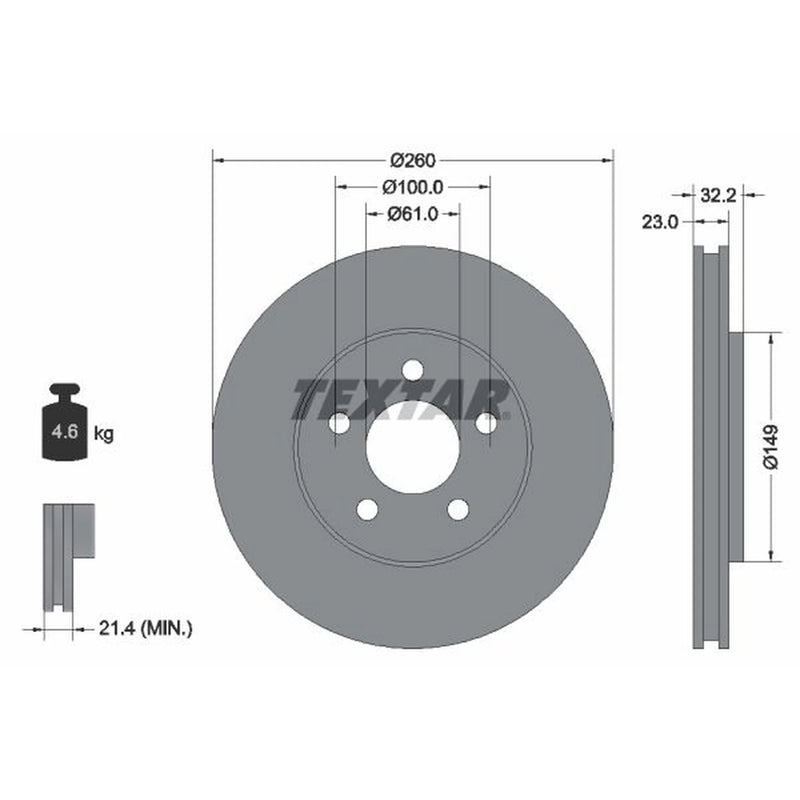 Textar 2 x Vented Front Brake Discs 92271603-x2