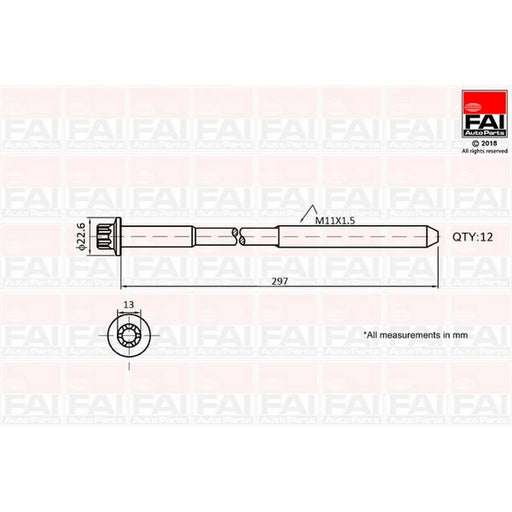 FAI Cylinder Head Bolt Set M11 x 1.5 fits Land Rover Defender 1998-2016 2.5