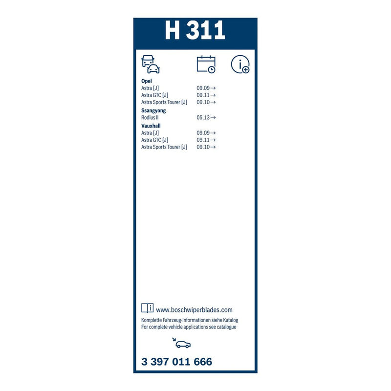 Bosch Conventional Wiper Blade 300mm — H311 fits Kg Mobility Korando 2023 on 1.5
