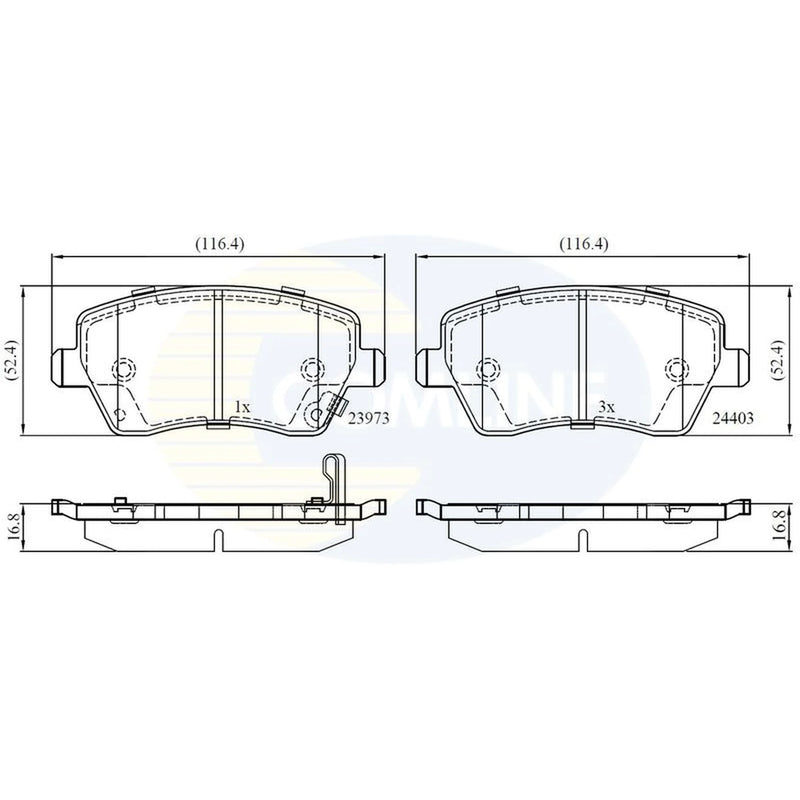 Comline 4 x Front Brake Pad Set fits Opel Agila B 2008-2014 1.0 1.2 1.3